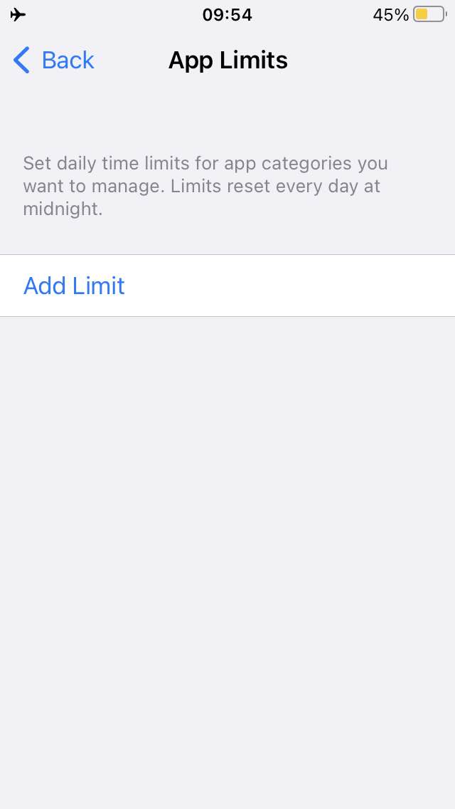 iPhone Settings App Time Limit